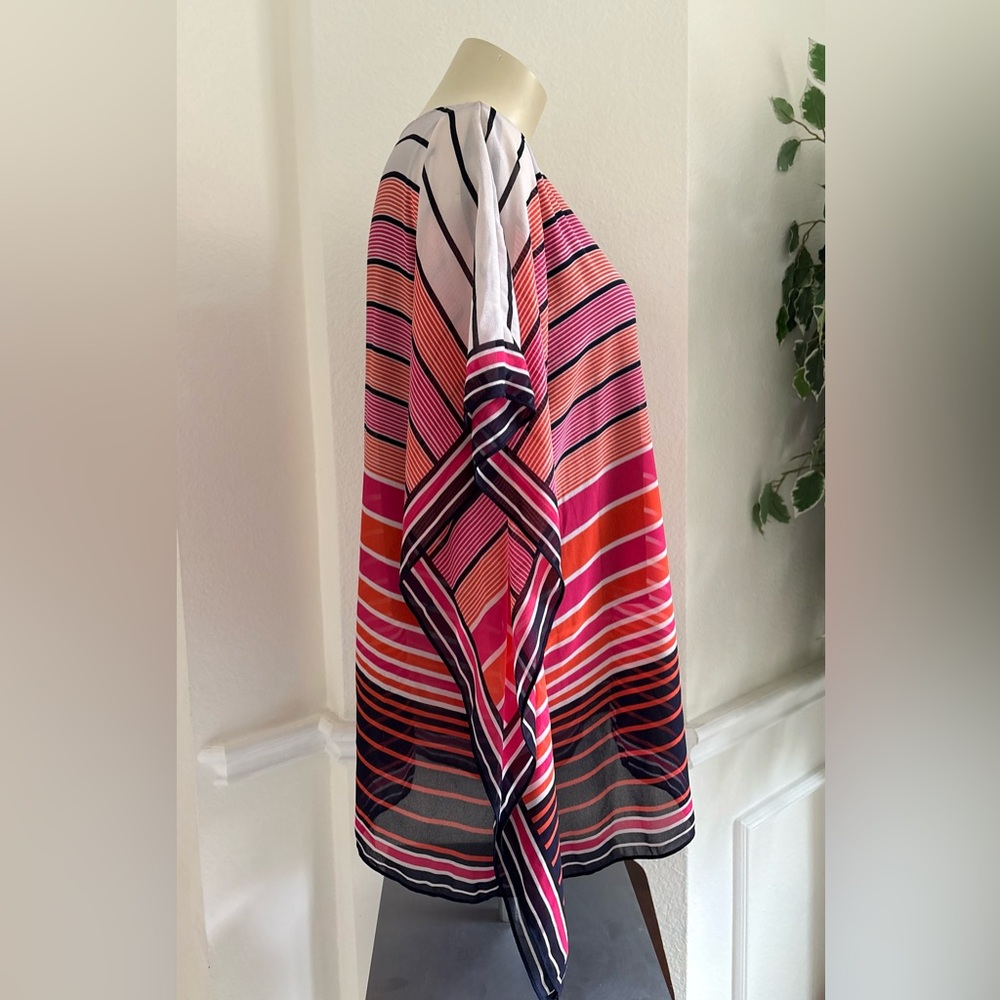 Michael Kors Pink and Red Striped Poncho Style Blouse - Picture 6 of 10
